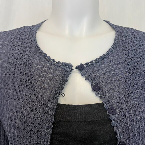 Vtg Only Hearts NYC Holt Renfrew Blue Cardigan Open Front Button Patterned | - Picture 2 of 10